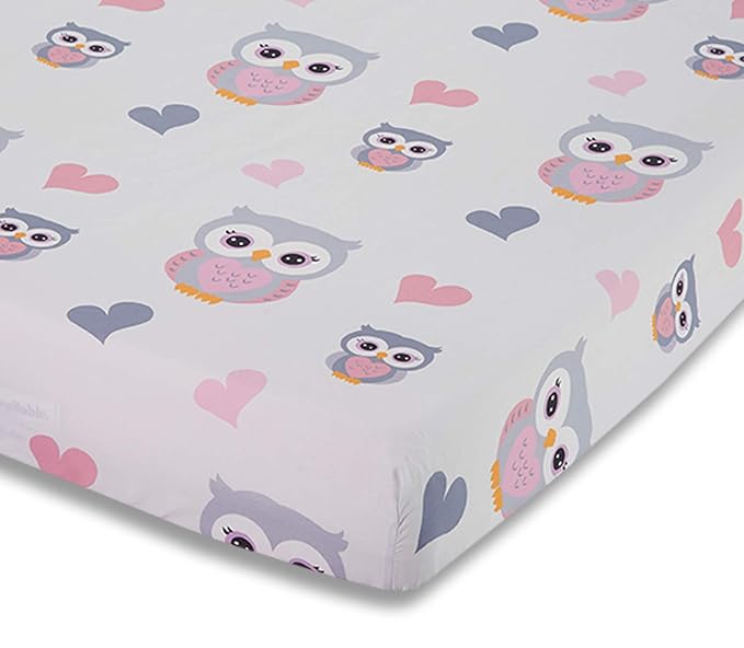 EVERYDAY KIDS Baby Girl Fitted Crib Sheet Sweet Owls, 100% Soft Breathable Microfiber Baby Sheet, Fits Standard Size Crib Mattress 28in x 52in, Nursery Sheet