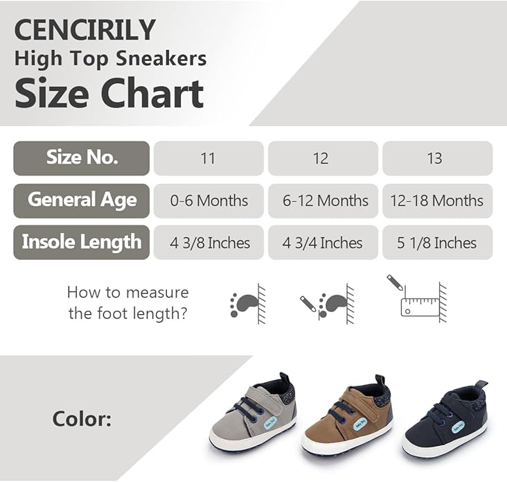 CENCIRILY Baby Boys Girls High Top Sneakers Soft Soles Anti Skid Infant Ankle Shoes Toddler Prewalker First Walking Crib Shoes
