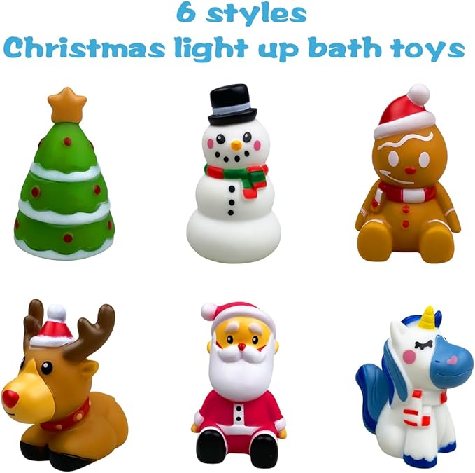 Jofan 6 Pack Christmas Light Up Bath Toys Christmas Toys for Kids Toddlers Boys Girls Christmas Stocking Stuffers Party Favors Gifts