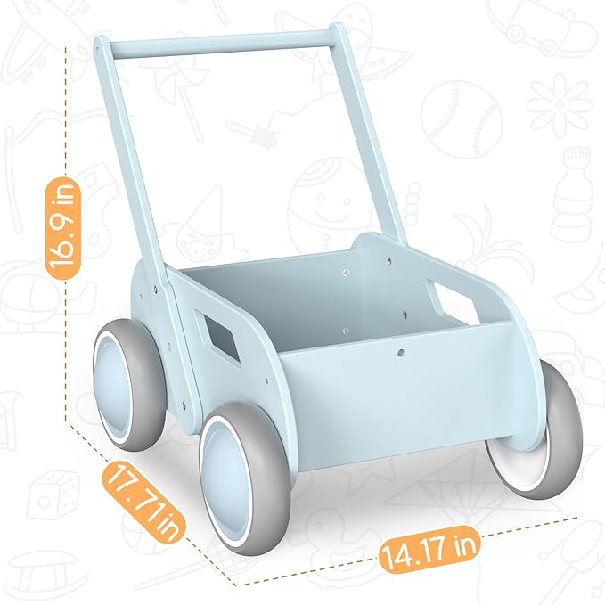 2025 HOMEKOL Wooden Baby Walker,Baby Push Walker, Adjustable Speed Baby Walker for Boys and Girls, Baby Activity Center, Gift for Birthday, Christmas and New Year Nature Blue