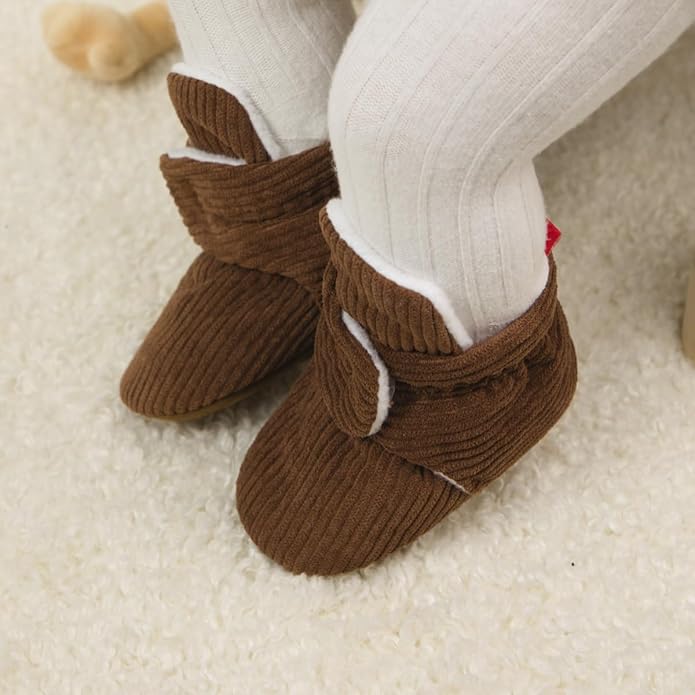 Sawimlgy Newborn Infant Baby Girl Boy Cotton Booties Stay On Sock Slippers Soft Bedroom Shoes Non-Skid Ankle Boots With Grippers Toddler Crib Warm Shoe First Walker Birthday Shower