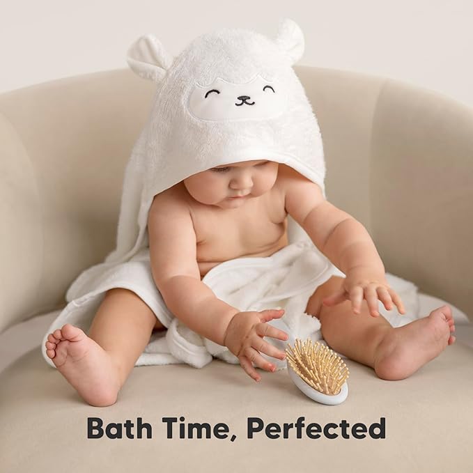 KeaBabies Hooded Baby Towel for Newborn - Viscose Derived from Bamboo Large Baby Bath Towels with Hood for Boys, Girls, Toddler, Extra Absorbent & Soft Newborn Bath Essentials (Lamb)