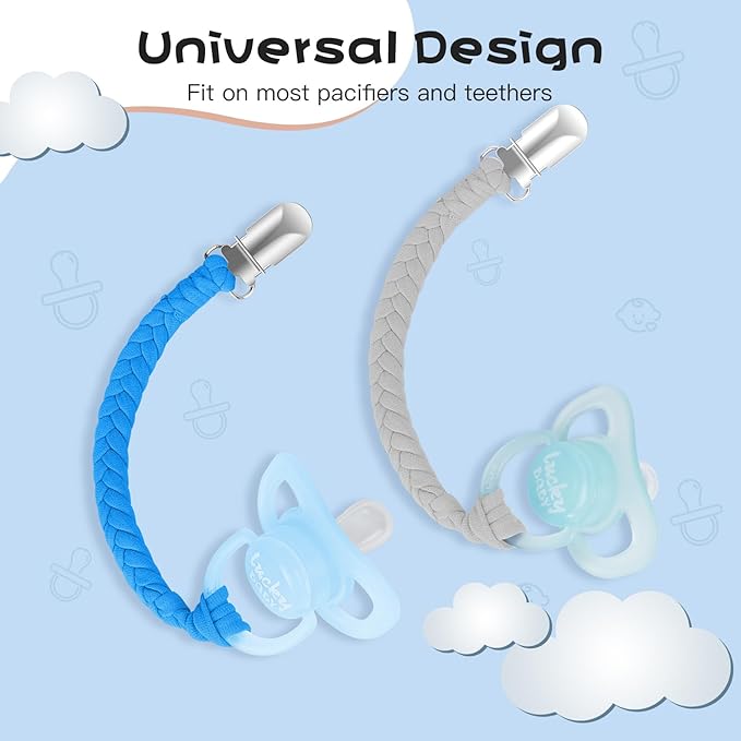 Pacifier Clip for Boys and Girls 6 Pack Baby Pacifier Holder Leash 100% Handmade Braided Fits All Pacifiers & Teething Toys Modern Unisex Baby Gift