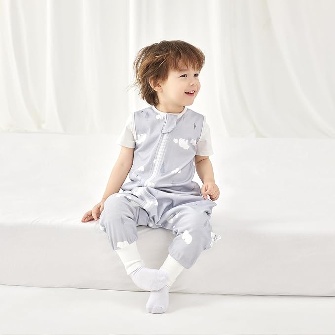 2 Pack Super Soft 0.5 TOG Sleep Sack with Legs, 100% Organic Cotton Side Open Toddler Sleep Sack with Feet, Foliage & Bear, Size L
