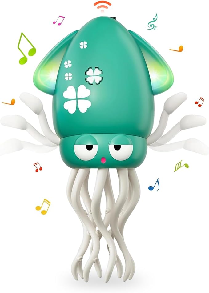 Dancing Octopus Baby Toy, Electric Crawling Squid with Obstacle Avoidance, Infant Light up Music Toys for 3 4 5 6 7 Year Old Kids, Rechargeable Tummy Time Toy Boy Girl Birthday Gifts (Green)
