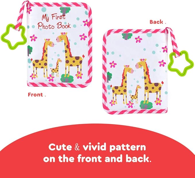 Photo Album Soft Cloth Photo Book First Year Memory Album Shower Gift for Newborns,Holds 4x6 Inch Photos. (Pink)