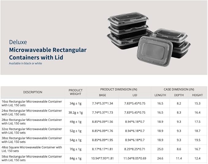 TIYA Food Containers - 28 oz Bulk 150 Pack with Lids - Rectangular Plastic To-Go Containers - Reusable, Microwavable, Dishwasher Safe - Leak-Proof for Meal Prep - BPA-Free