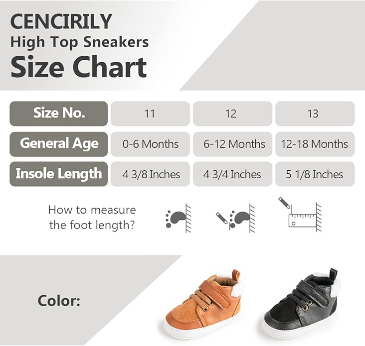 CENCIRILY Baby Boys Girls High Top Sneakers Soft Soles Anti Skid Infant Ankle Shoes Toddler Prewalker First Walking Crib Shoes