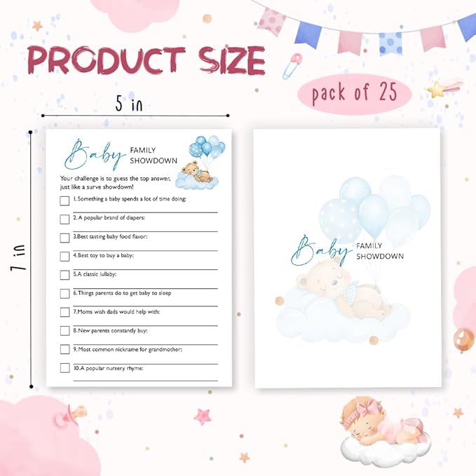 Baby Trivia Baby Shower Games, 25 Double-Sided Blue Bear Games for Boys with Answer Card, Interactive Party Supplies - B07