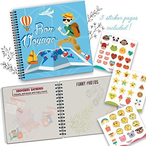5 Second Travel Journal - Hardcover Bon Voyage Edition to Remember and Record All Memories and Photos of Your Trip with This Memory Book and Photo Album - Travel Themed Stickers Included