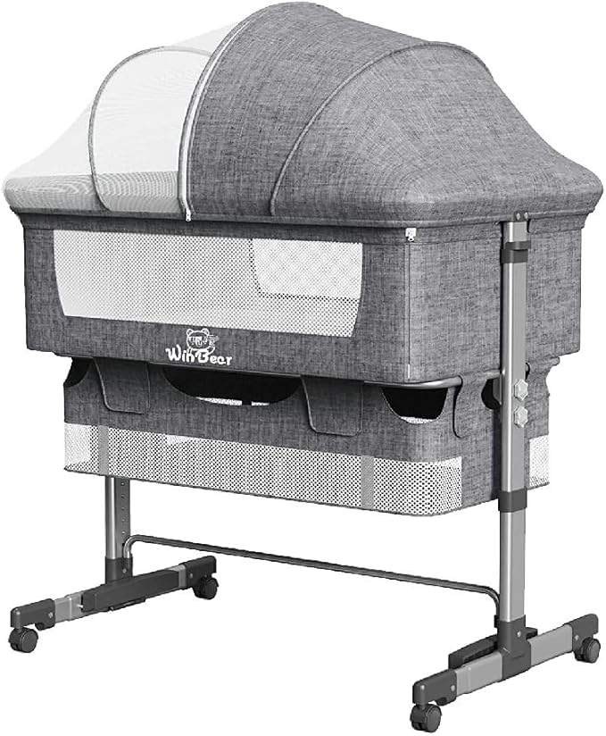 Baby Bassinets Bedside Sleeper, 3 in 1 Baby Bassinet, Adjustable Easy Folding Portable Bed, with Mosquito Nets, Large Storage Bag, Comfortable Mattresses, for Infant/Baby/Newborn (Gray)