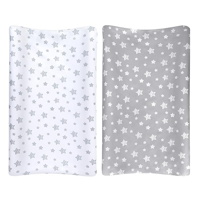 Changing Pad Cover for Boys Girls 2 Pack, Lovely Print Soft Unisex Diaper Change Table Sheets, Fit 32"x16" Contoured Pad, Comfy Cozy 2-Pack Cradle Sheets, Grey & White