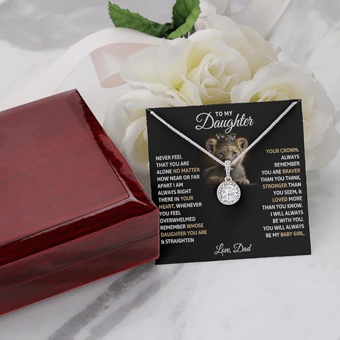 To My Beautiful Daughter Necklace from Mom & Dad | Cubic Zirconia Pendant with Heartfelt Message Card & Gift Box | Daughter Birthday, Graduation, Christmas Jewelry Gift from Parents