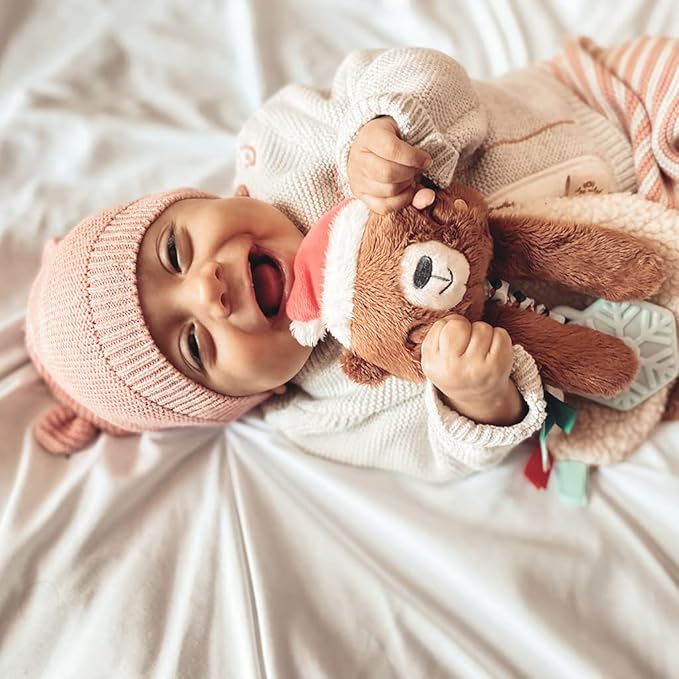Itzy Ritzy - Itzy Lovey Including Teether - Baby Lovey with Teether, Textured Ribbons & Dangle Arms - Features Crinkle Sound, Sherpa Fabric and Minky Plush (Cocoa The Bear)