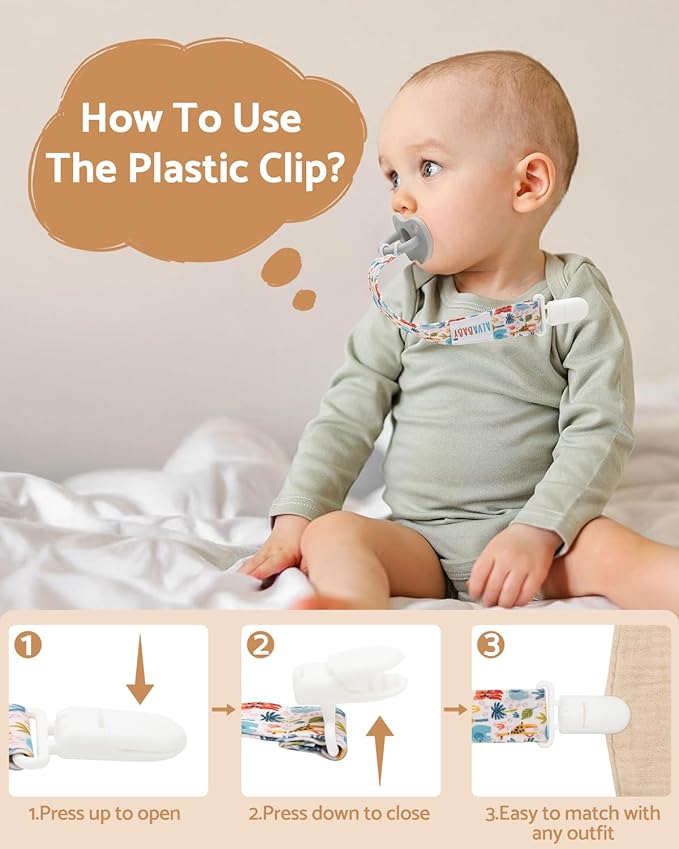 ALVABABY Neutral Pacifier Clips 8 Packs Binky Paci Clip Holder Leashes for Baby Boys Girls Fits Baby Teethers Toys 8DP13