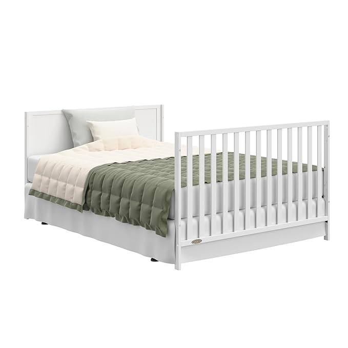 Graco Theo 5-in-1 Convertible Crib & Changer (White) GREENGUARD Gold Certified, Converts to Daybed, Toddler Bed, Full Size Bed, Fits Standard Full-Size Crib Mattress, Adjustable Mattress Height