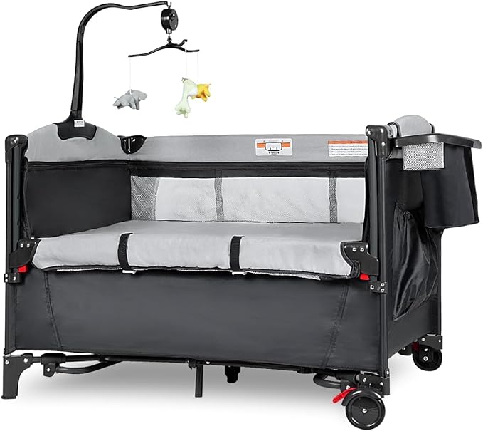 5 in 1 Baby Bassinet - Portable Crib, Bedside Sleeper, Diaper Changer, Playard & Travel Pack and Play Newborn to Toddler Carry Bag + Safety Strap Included