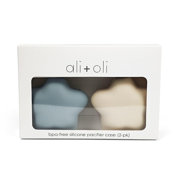 Ali+Oli BPA-Free Silicone Pacifier Holder Case (2-pk) Diaper Bag Accessory Newborn Travel Baby Pacifier Pouch (Mist-Sand)