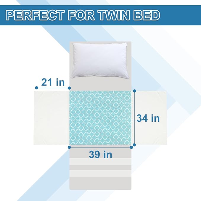 OUTCREATOR® Saddle Style Bed Pad with Tuck-in Sides, 34" x 39" Pack of 2 Reusable Incontinence Underpad, Absorbent Waterproof Quilted Tuckable Mattress Protector for Adults Elderly, Kids, Pets (Green)