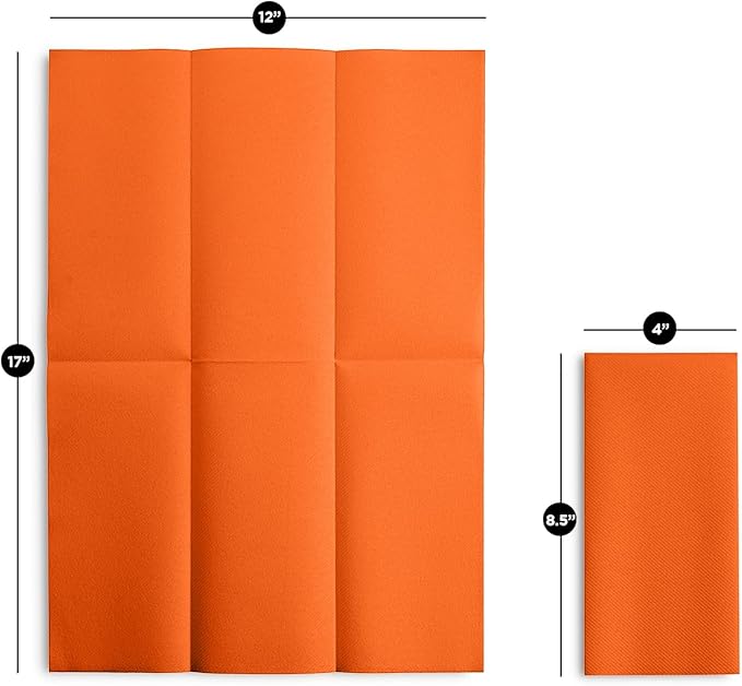 Linen-Feel Orange Paper Napkins - Decortive Cloth-Like Disposable Dinner Napkins - Soft And Absorbent Napkins for Thanksgiving, Party, Wedding, Bathroom Or Any Occasion. (Pack of 100)