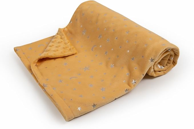 Baby Blanket for Boys Girls Soft Minky with Double Layer Dotted Backing, Star and Moon Printed 30 x 40 Inch Receiving Blanket (Ginger)