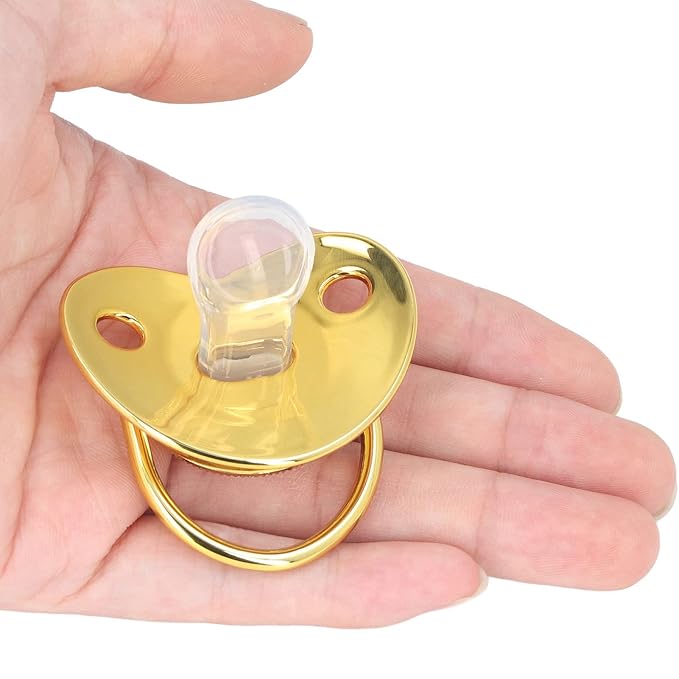 Personalized Golden Letter Baby Pacifier with Bling Design, Clips, Anti-Dust Cover for Newborn Photography, Letter U