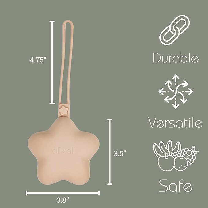 Ali+Oli BPA-Free Silicone Pacifier Holder Case (2-pk) Diaper Bag Accessory Newborn Travel Baby Pacifier Pouch (Blush-Sand)