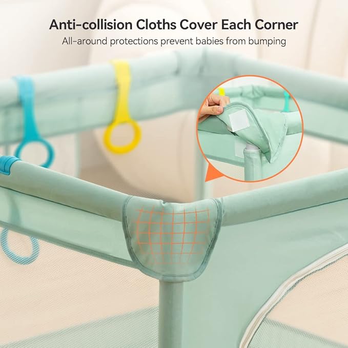 COMOMY Playpens for Babies and Toddlers, Small Baby Play Pens, Activity Center for Baby Safe and Non-Slip Baby Fence, Full Mesh Design, Indoor & Outdoor Kids Activity Center (Dark Green, 36"x36")