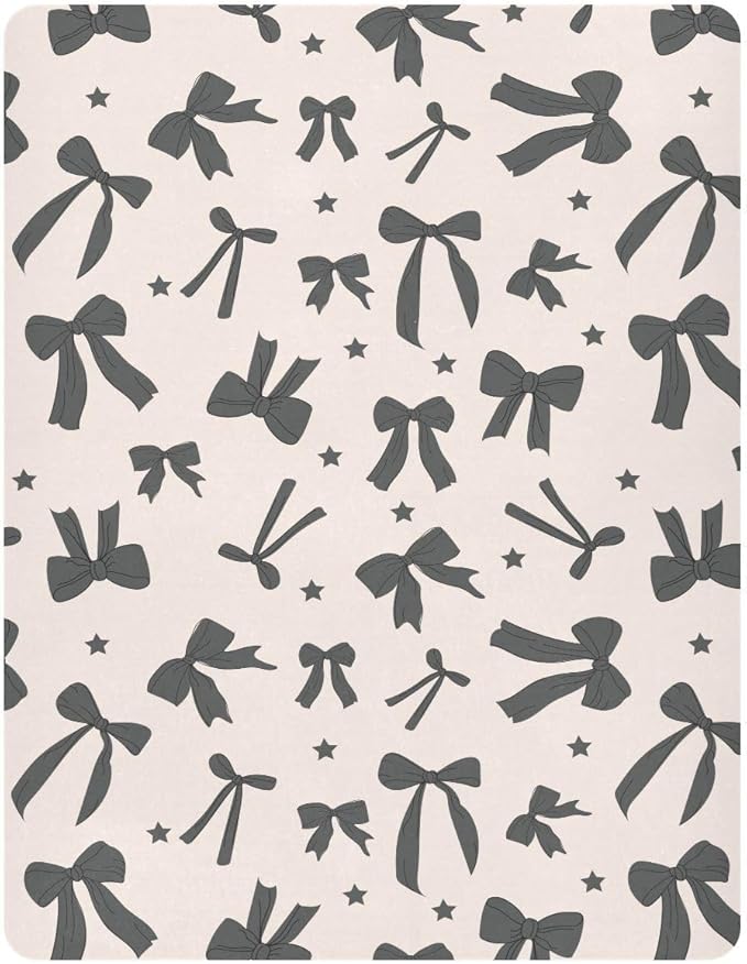 Baby Crib Sheets Black Cute Bow Crib Sheets for Boys Girls,Neutral Bassinet Toddler Bed Play Sheets Breathable Soft and Portable 52 * 28 * 9in