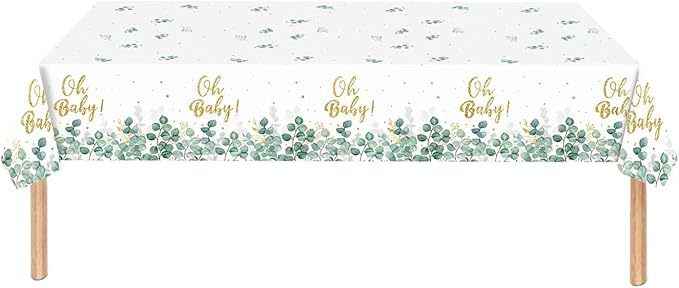 141PCS Sage Greenery Baby Shower Party Supplies Disposable OH Baby Tablecloth Paper Plates Napkins Cups Knives Spoons Forks for Boy Girl Birthday Party Decorations Serve 20