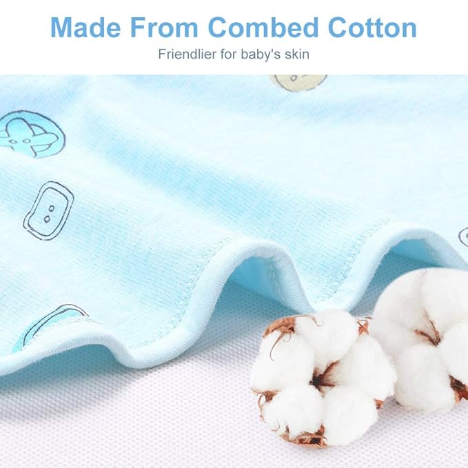 Organic Cotton Baby Swaddle Blankets, Unisex Baby Blanket Wrap for Newborn Baby Boys Girls, Skin Friendly Wearable Swaddling Sleep Sack Calms Startle Reflex (Button, Blue, 0-3 Months)