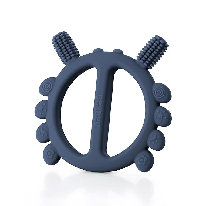 Haakaa Silicone Crab Baby Teether,Teething Toys,360ยฐBaby Toothbrush Head for Infant Self-Brushing Training,Food-Grade Silicone,Steel Blue