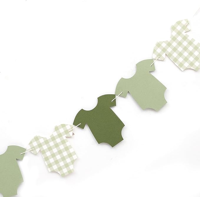 Green Bodysuit Banner - Green Gingham Banner,Baby Shower Decoration,Green Baby Shower Bunting,Girl Boy Baby Shower Decor (green)