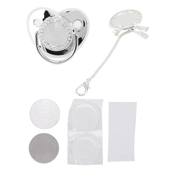 Baby Pacifier, Stylish DIY Photo Decoration Infant Bling Pacifier Clip Set for Newborn (Silver M)