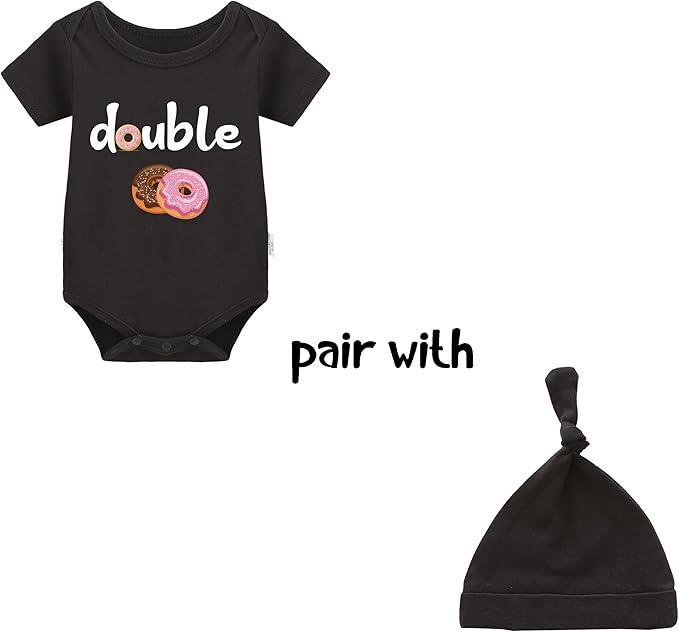YSCULBUTOL Baby Twins Bodysuits Funny Double Trouble Cute Girl Romper Twin Jumpsuits Hat Set