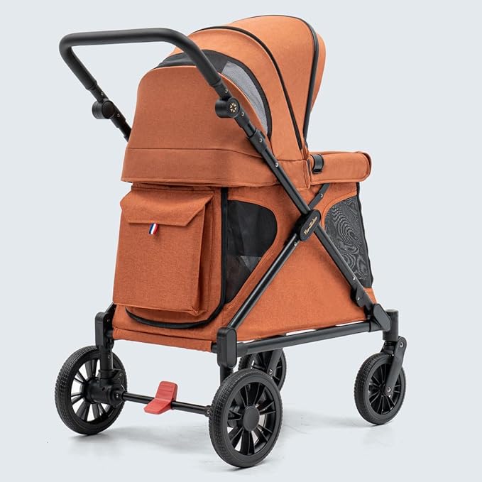 Familidoo Q1 Multi-Use Kids Wagon Stroller – Foldable, Lightweight & All-Terrain for Kids & Pets – 5-Point Safety Harness, Rain Cover & Compact Travel Design – Supports Up to 132 lbs (Burnt Orange)