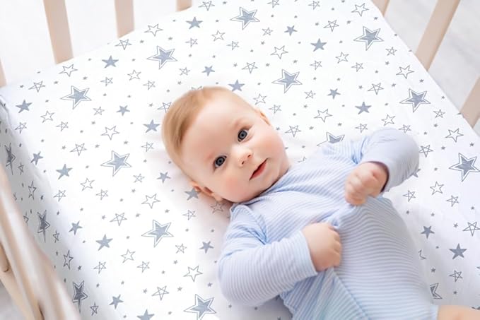 4 Pack Crib Sheets Star and Moon Neutral Unisex Baby Mattress Cover Fitted Crib Sheets Set for Baby Boys or Girls Star