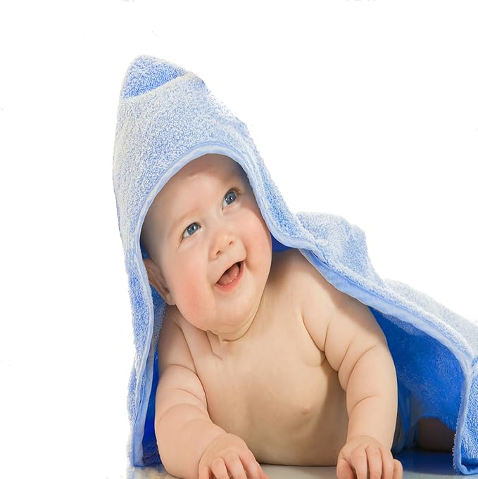 Baby Hooded Towels 31.5 * 31.5" Bath Towel for Newborn Toddler Infant Shower Ultra Absorbent Soft Bathrobe Blanket Boys and Girls(Blue)