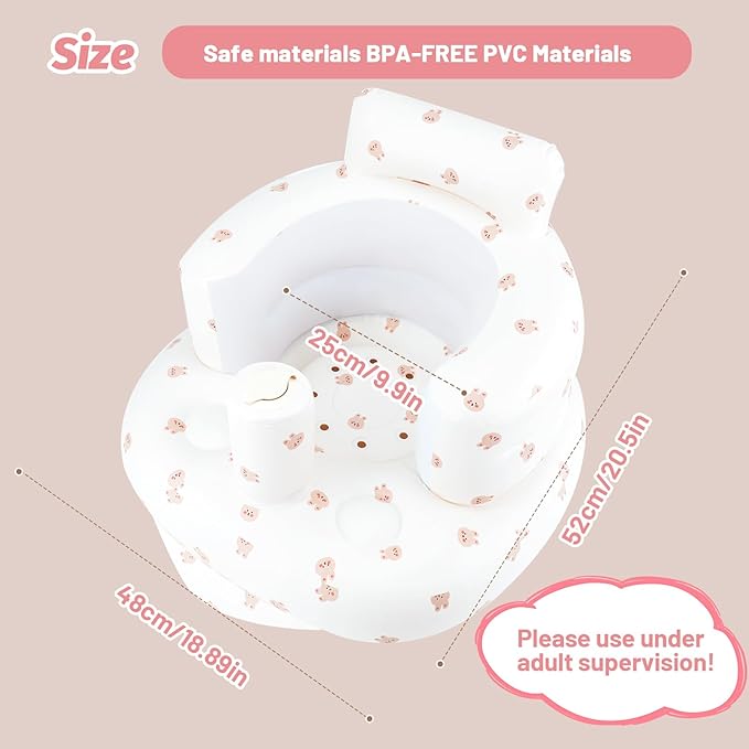 Inflatable Baby Chair, Inflatable Baby Seat for Babies 3 Months and Up, Summer Blow Up Chair with Built in Air Pump, Bumbo Seat for Learning to Sit, Palying, Camping, Rabbit