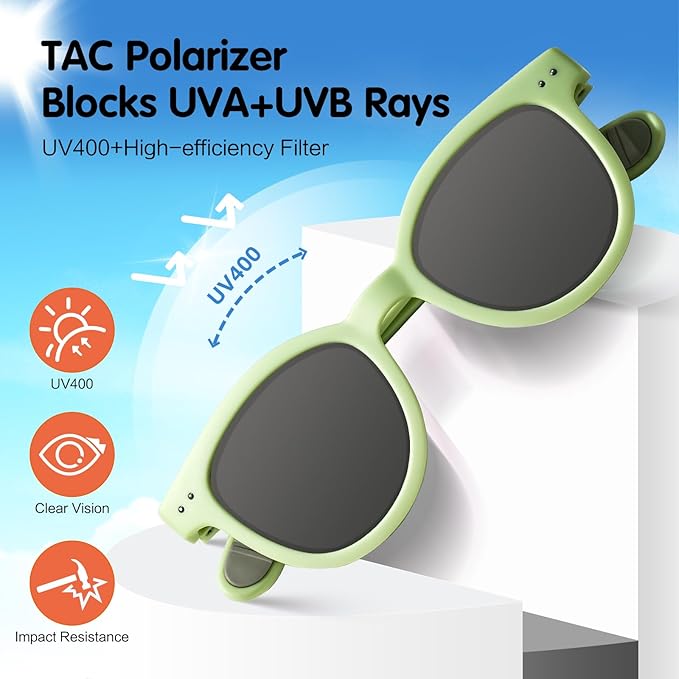 EYEBUDDY Kids Sunglasses for Boys Girls Age 2-8 Polarized UV Protection Toddler Children Sun Glasses Pack of 2