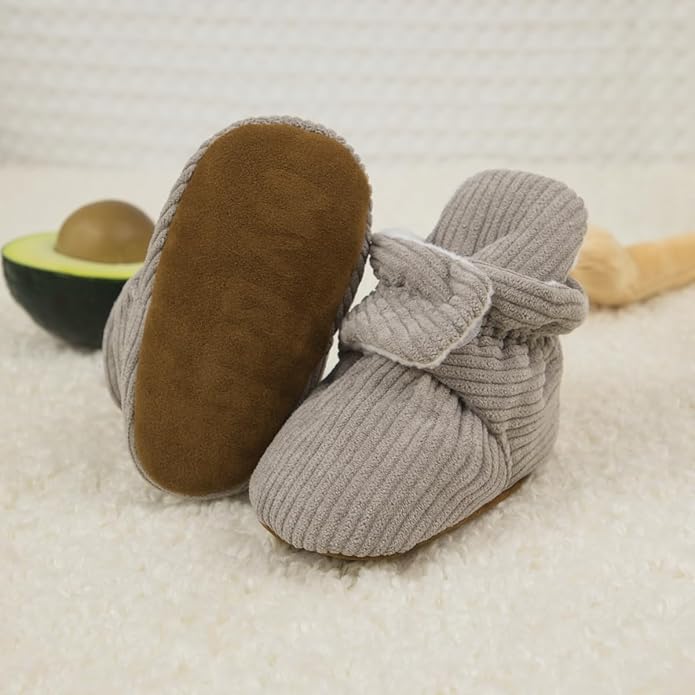 Sawimlgy Newborn Infant Baby Girl Boy Cotton Booties Stay On Sock Slippers Soft Bedroom Shoes Non-Skid Ankle Boots With Grippers Toddler Crib Warm Shoe First Walker Birthday Shower