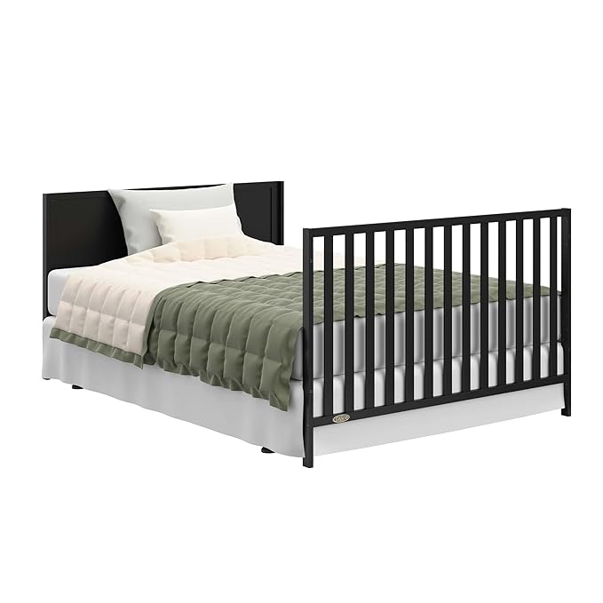 Graco Theo 5-in-1 Convertible Crib & Changer (Black) GREENGUARD Gold Certified, Converts to Daybed, Toddler Bed, Full Size Bed, Fits Standard Full-Size Crib Mattress, Adjustable Mattress Height