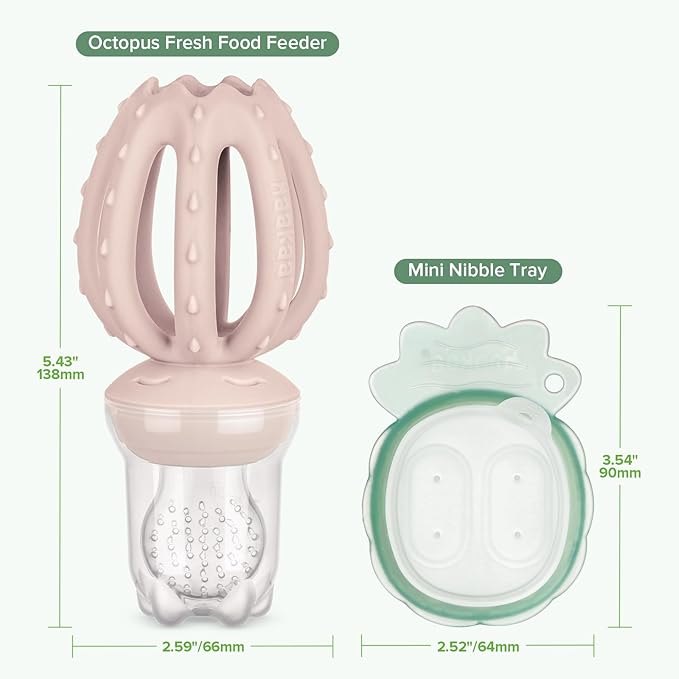 Haakaa Octopus Baby Fruit Food Feeder & Mini Freezer Nibble Tray Combo, Breastmilk Popsicle Molds for Cooling Relief, BPA Free Silicone Feeder for Safe Infant Self Feeding, 4 Month+(Blush)