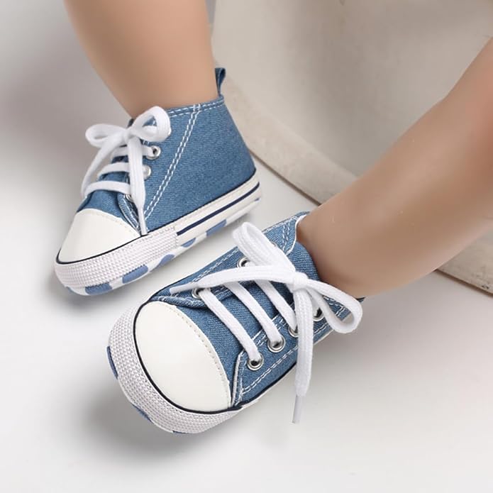 Unisex Baby Boys Girls Shoes, Newborn Infant Non-Slip Canvas Denim High Top Sneakers, Toddler First Walkers Shoes