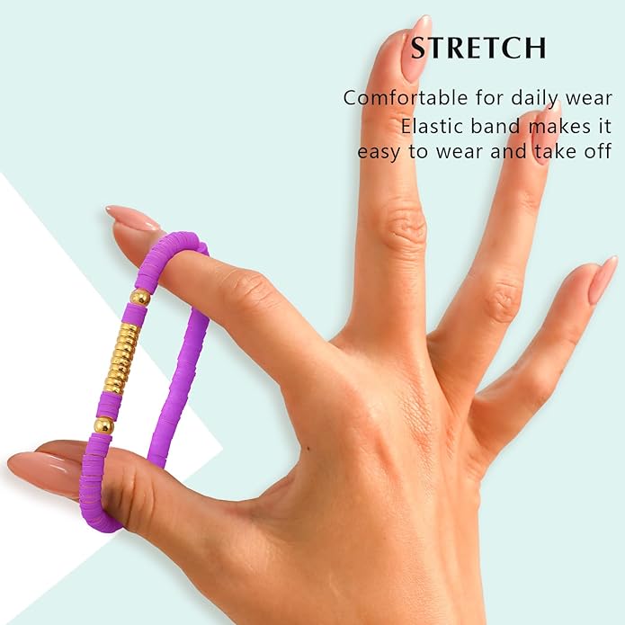 Friendship Bracelets Trendy Heishi Clay Bead Bracelets Stack Gold Beaded Stretch Bracelets for Women Boho Stackable Bracelets Bulk Cute Preppy Jewelry