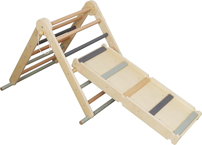 Kids Foldable Climbing Set with Ladder,Ramp,Balance Beam;Triangle Wooden Climbing Toys for Toddlers 1-3 Inside Playground,Baby Indoor Climber Jungle Gym for Montessori