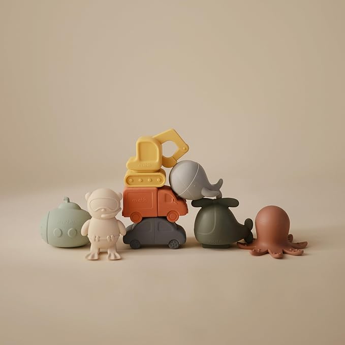 mushie Vehicles Bath Toys Play Set for Toddlers | 100% Food Grade Silicone | Mold Free, Pack of 4