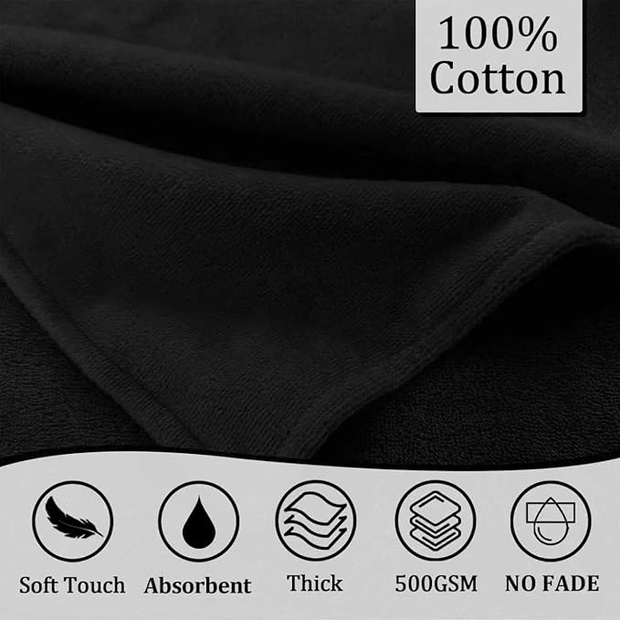 VOOVA & MOVAS Baby Hooded Bath Towel - 100% Cotton, 33x23.5 Inches,0-3Years, Super Absorbent Large Towel with Cute Elephant Ears Hood for Newborn, Baby, Toddler,Black