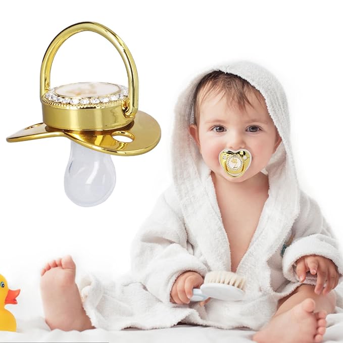 Personalized Golden Letter Baby Pacifier with Bling Design, Clips, Anti-Dust Cover for Newborn Photography, Letter Z