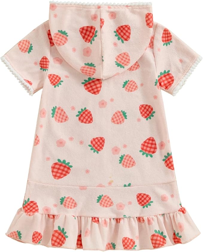 Girls Hooded Zip Terry Coverups Swimsuit Kids Baby Girl Floral Print Short Sleeve Swim Cover-Up Swimwear